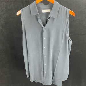 Everlane black silk sleeveless button down top